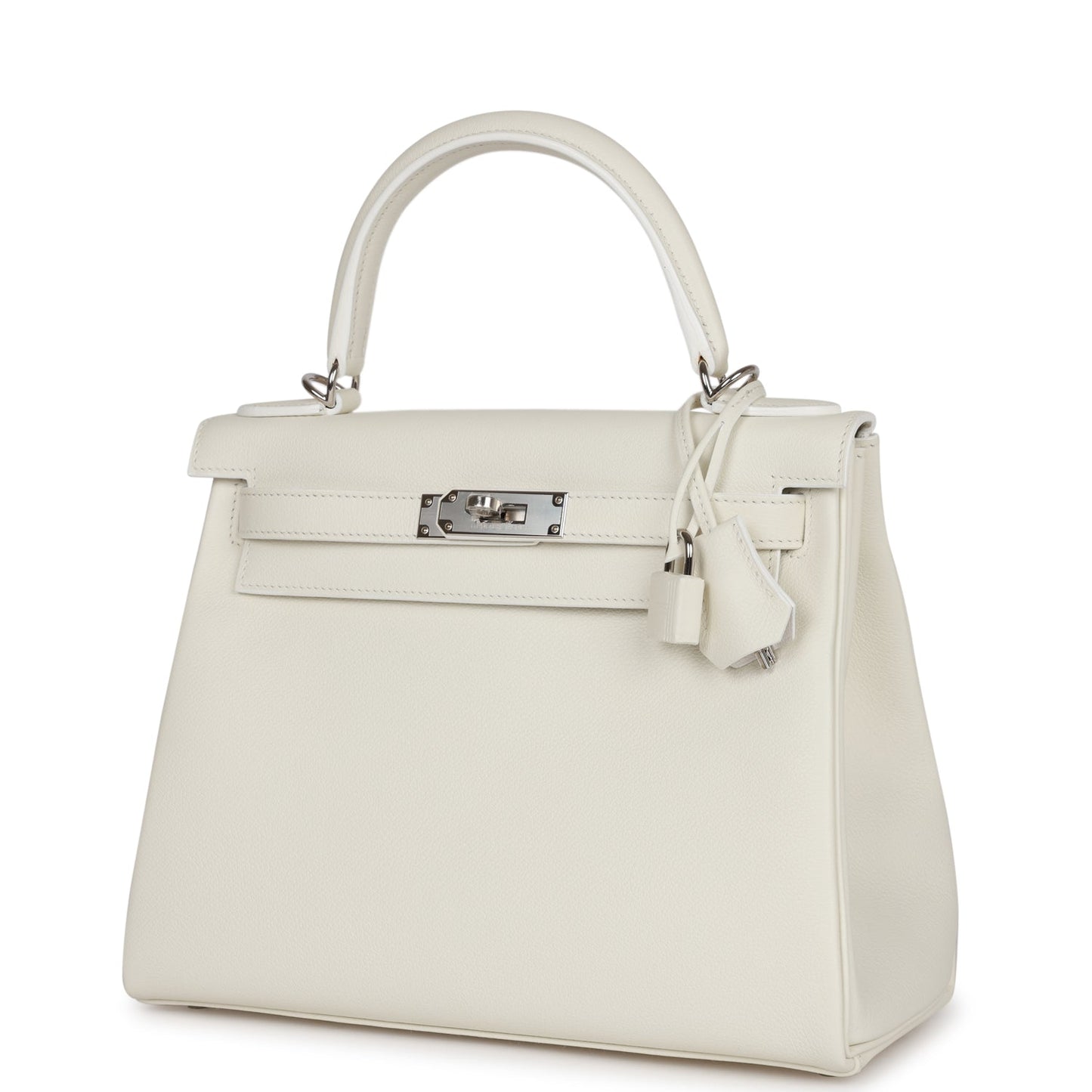 Luxury Hermes Kelly Retourne 28 White Evercolor Palladium Hardware