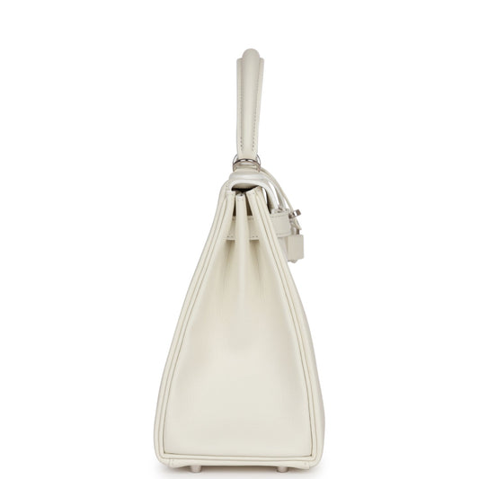 Luxury Hermes Kelly Retourne 28 White Evercolor Palladium Hardware