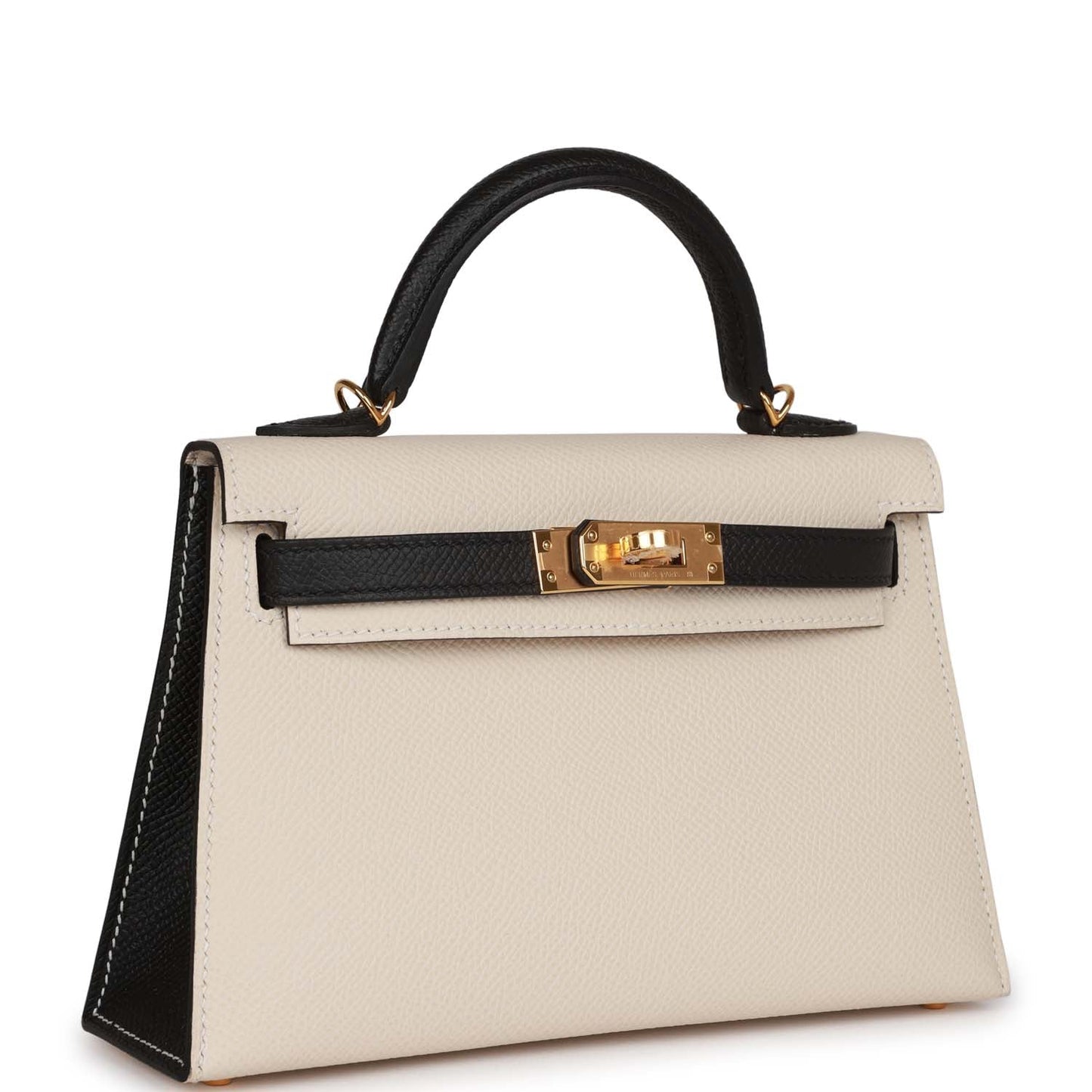 Luxury Hermes Special Order (HSS) Kelly Sellier 20 Craie and Black Epsom Gold Hardware