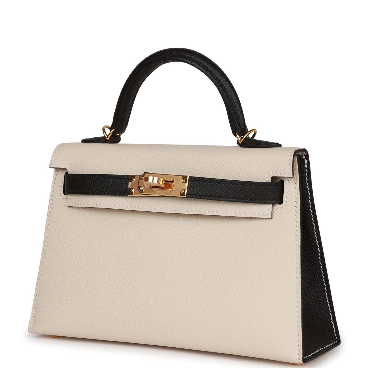 Luxury Hermes Special Order (HSS) Kelly Sellier 20 Craie and Black Epsom Gold Hardware