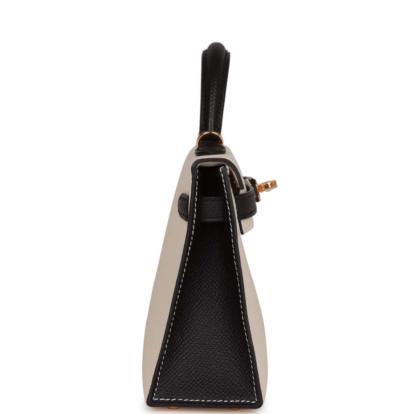 Luxury Hermes Special Order (HSS) Kelly Sellier 20 Craie and Black Epsom Gold Hardware