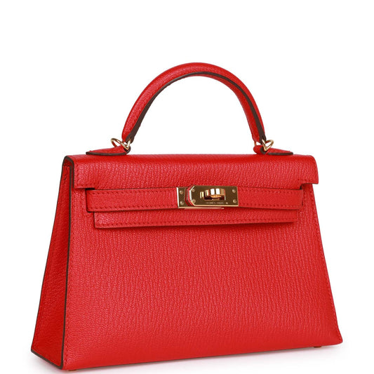 Top Quality Luxury Hermes Kelly 20 Rouge de Coeur Chevre Mysore Gold Hardware
