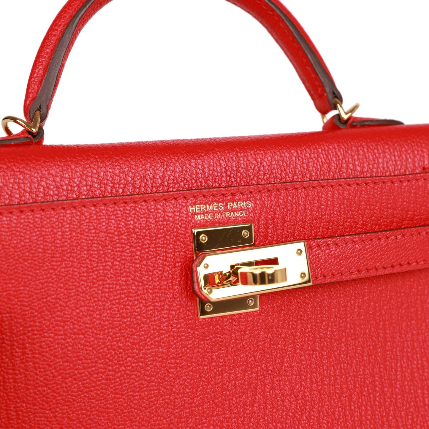 Top Quality Luxury Hermes Kelly 20 Rouge de Coeur Chevre Mysore Gold Hardware