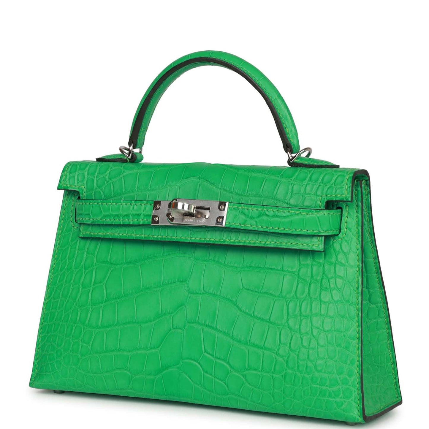 Luxury Hermes Kelly Sellier 20 Vert Comics Matte Alligator Palladium Hardware
