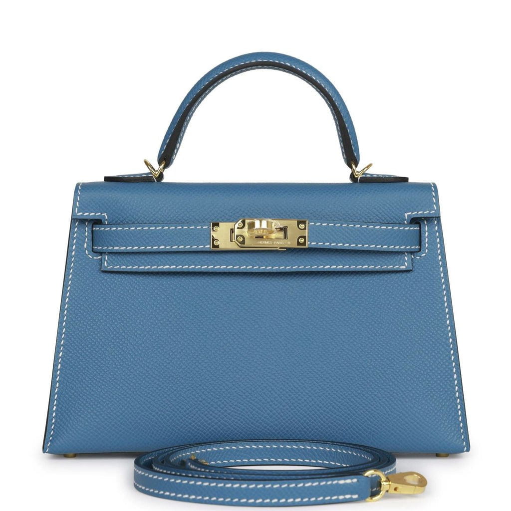 Luxury Hermes Kelly Sellier 20 Blue Jean Epsom Gold Hardware