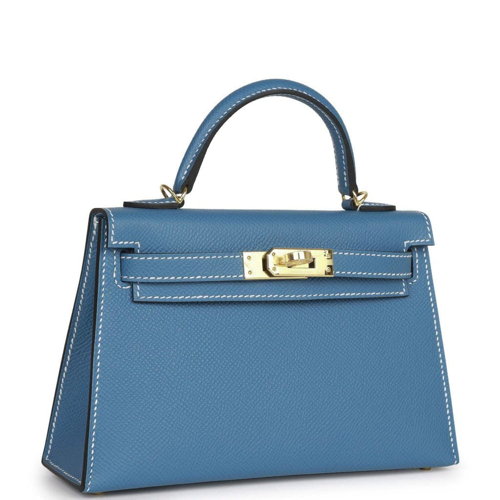 Luxury Hermes Kelly Sellier 20 Blue Jean Epsom Gold Hardware