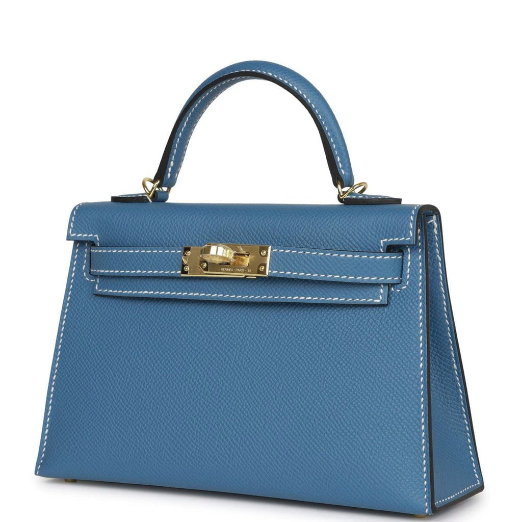 Luxury Hermes Kelly Sellier 20 Blue Jean Epsom Gold Hardware