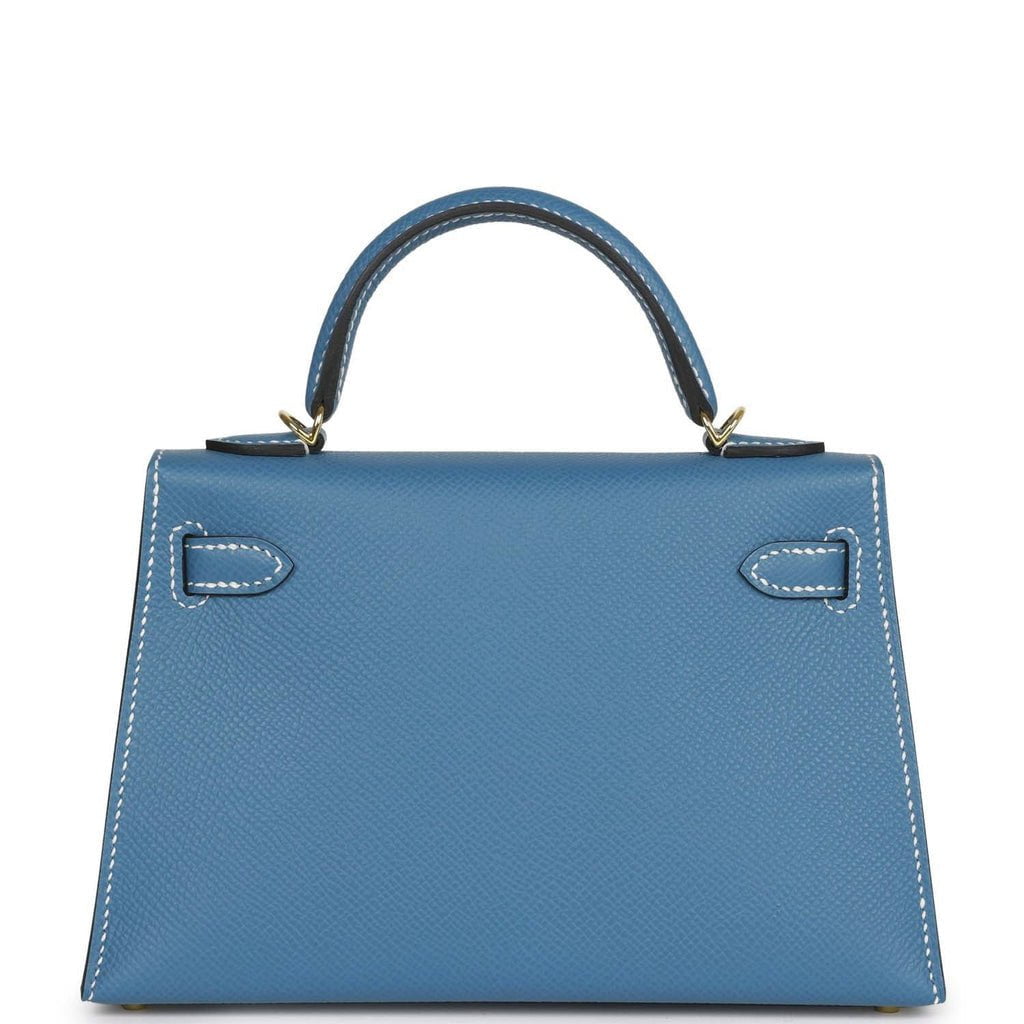 Luxury Hermes Kelly Sellier 20 Blue Jean Epsom Gold Hardware