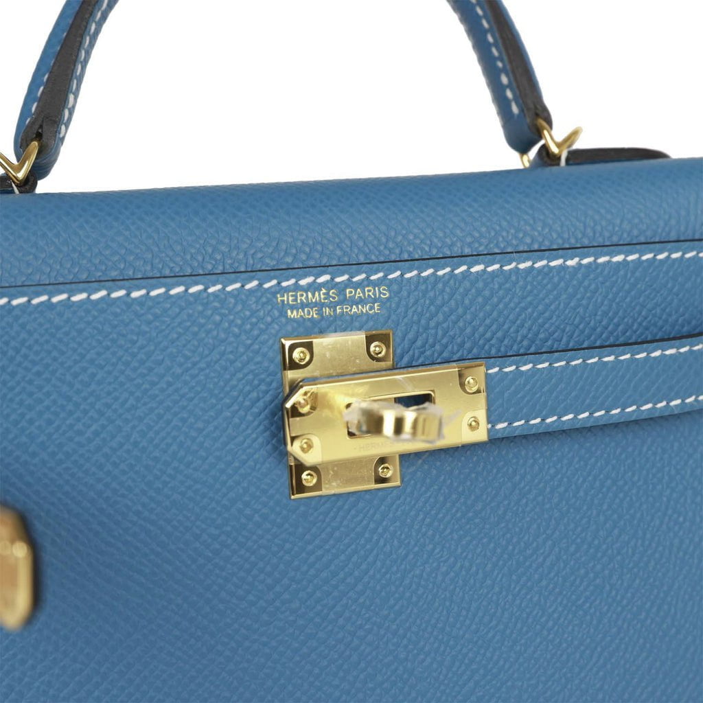 Luxury Hermes Kelly Sellier 20 Blue Jean Epsom Gold Hardware