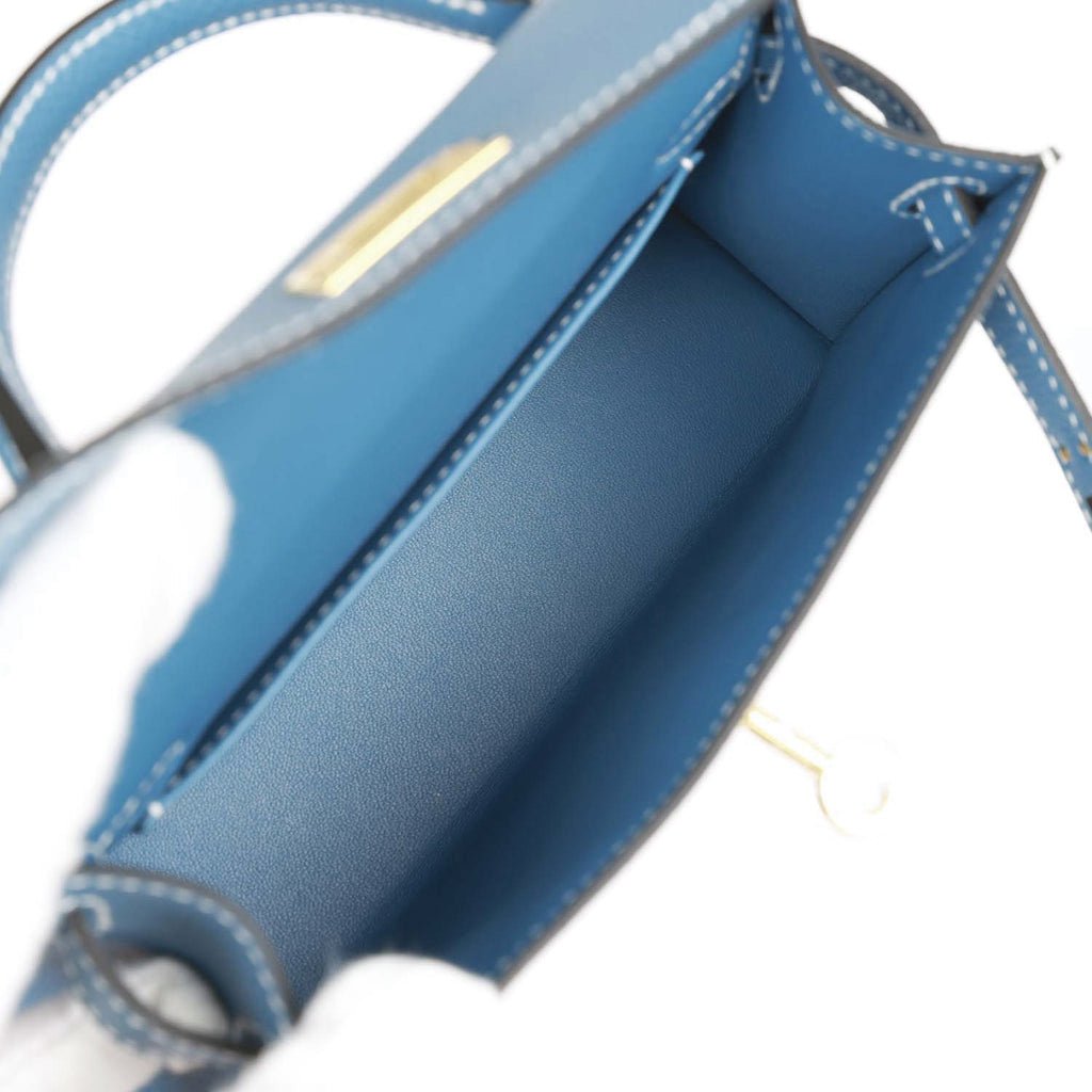 Luxury Hermes Kelly Sellier 20 Blue Jean Epsom Gold Hardware