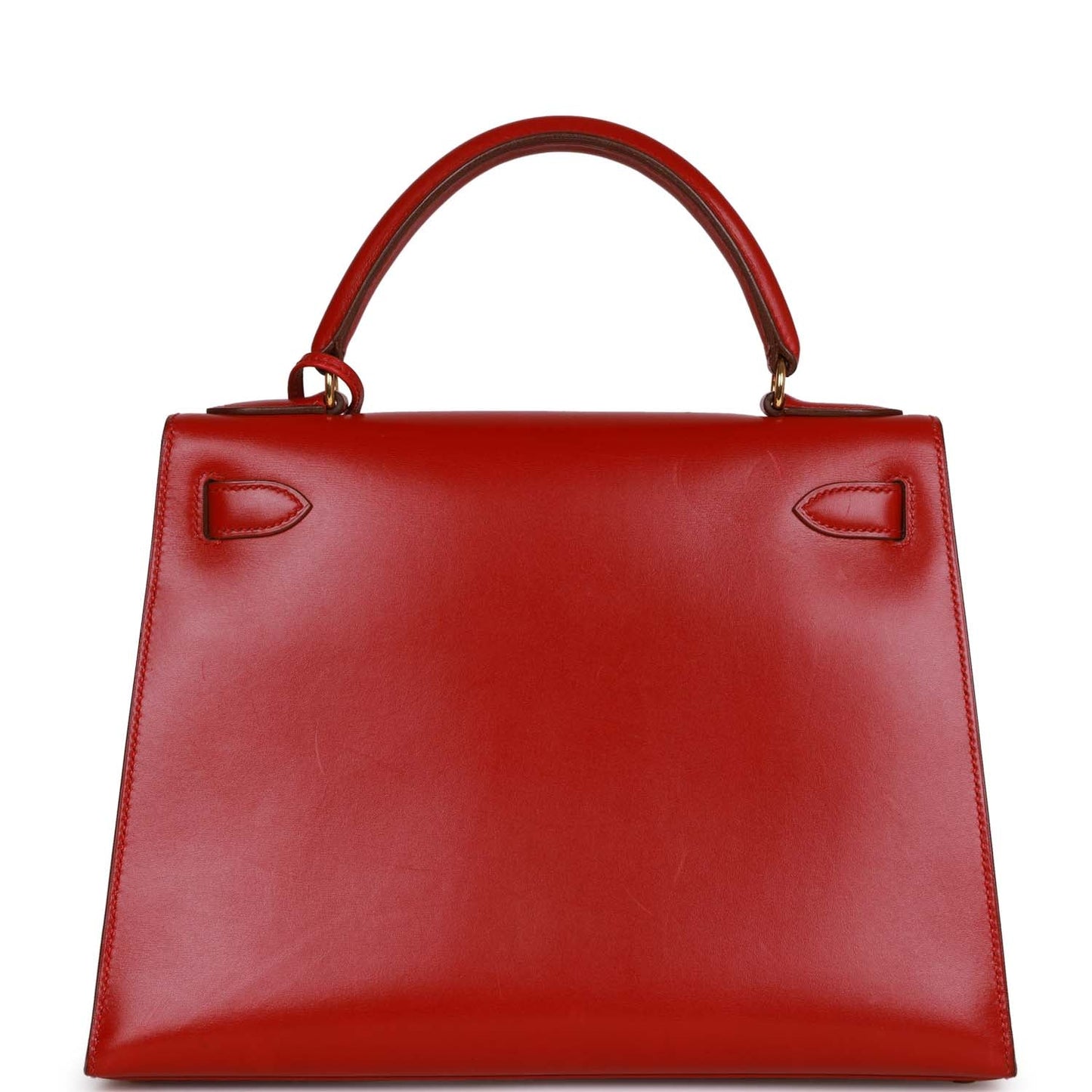 Vintage Luxury Hermes Kelly Sellier 28 Rouge Vif Box Gold Hardware