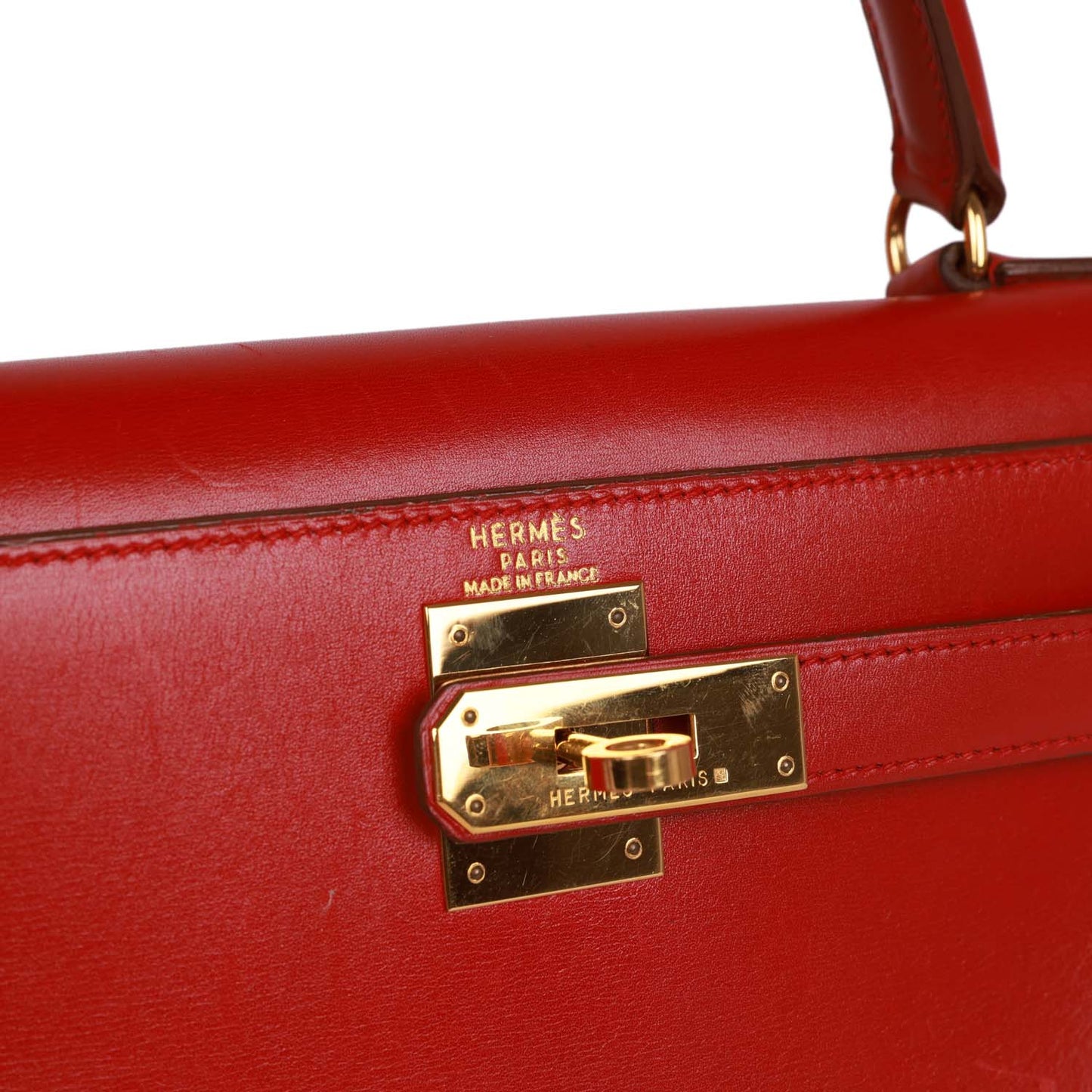Vintage Luxury Hermes Kelly Sellier 28 Rouge Vif Box Gold Hardware