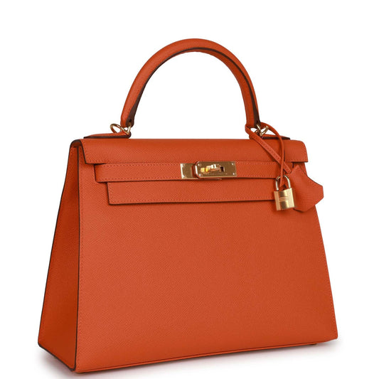 Luxury Hermes Kelly Sellier 28 Orange Epsom Gold Hardware