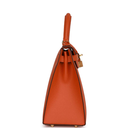 Luxury Hermes Kelly Sellier 28 Orange Epsom Gold Hardware