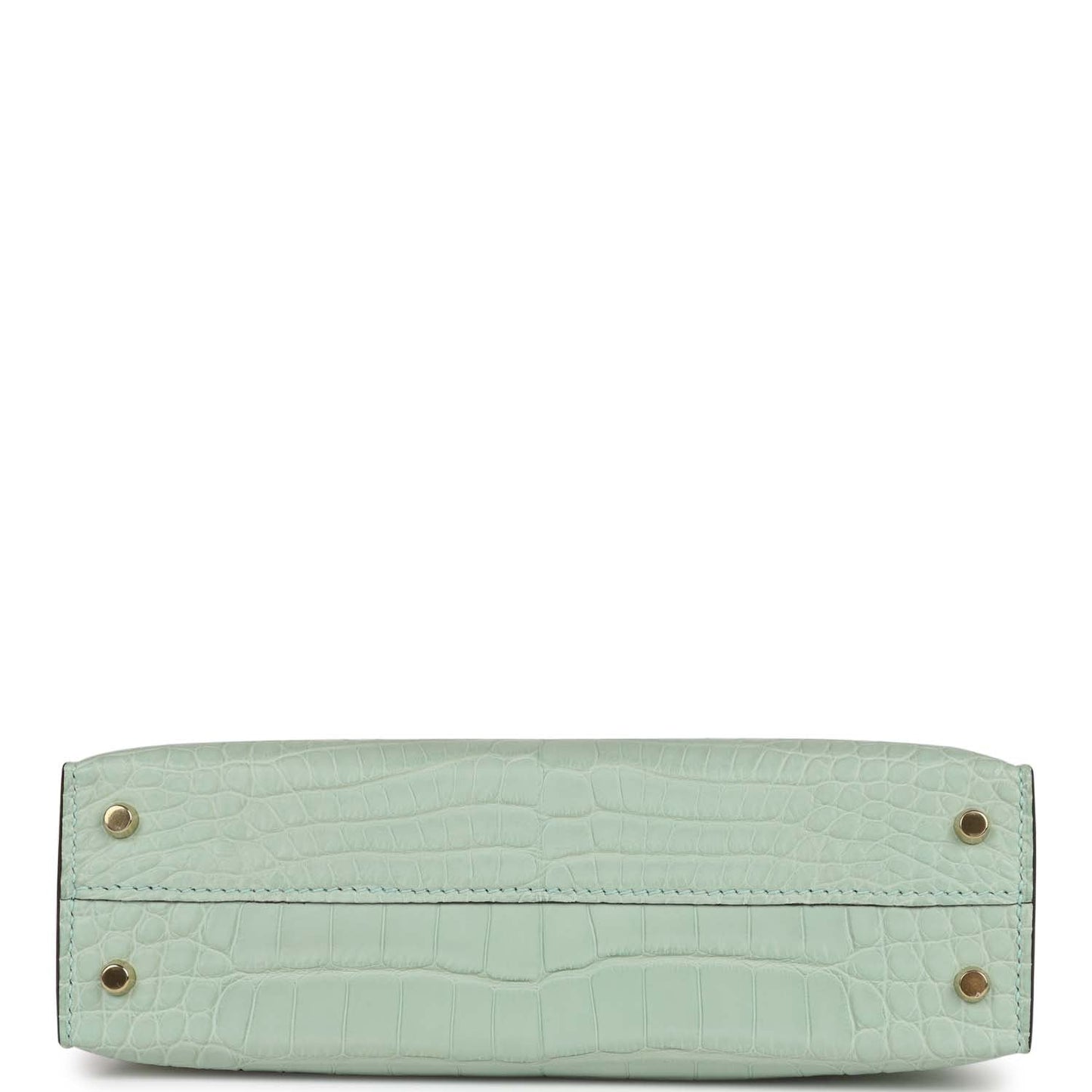Luxury Hermes Special Order (HSS) Kelly Sellier 20 Vert D'Eau and Gris Perle Matte Alligator Permabrass Hardware