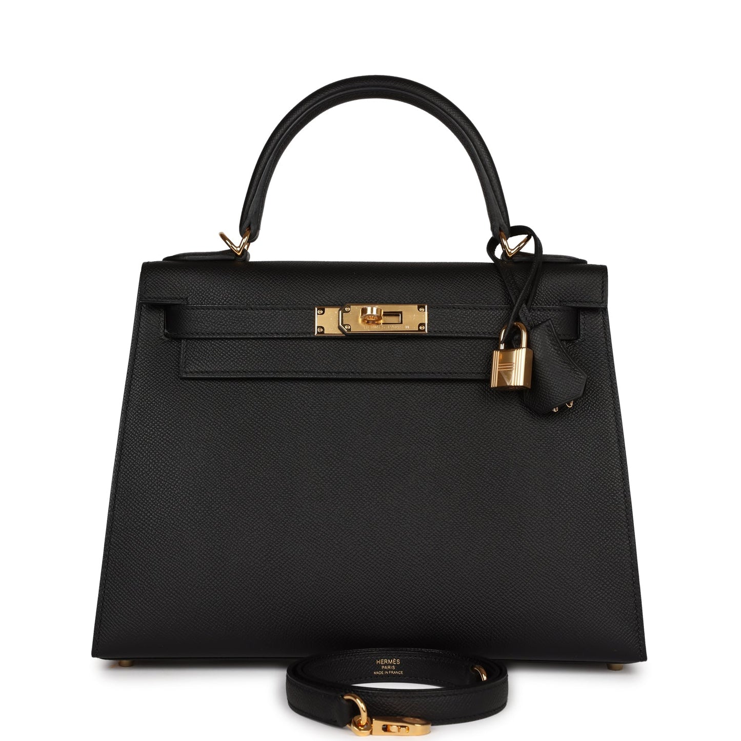 Luxury Hermes Kelly Sellier 28 Black Epsom Gold Hardware