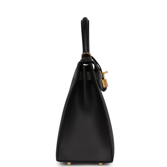 Luxury Hermes Kelly Sellier 28 Black Epsom Gold Hardware