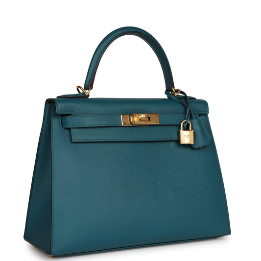 Luxury Hermes Kelly Sellier 28 Vert Bosphore Epsom Gold Hardware