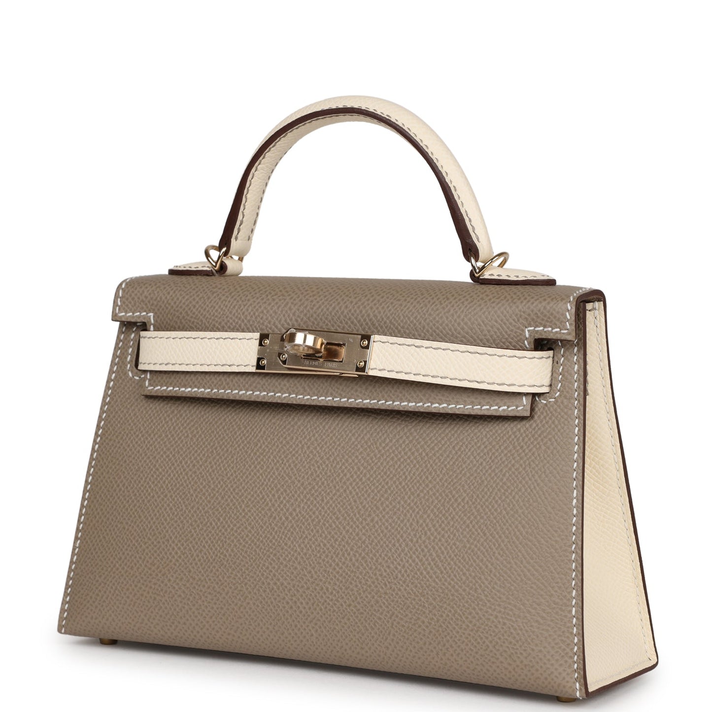 Luxury Hermes Special Order (HSS) Kelly 20 Nata and Gris Asphalte Epsom Sellier Gold Hardware