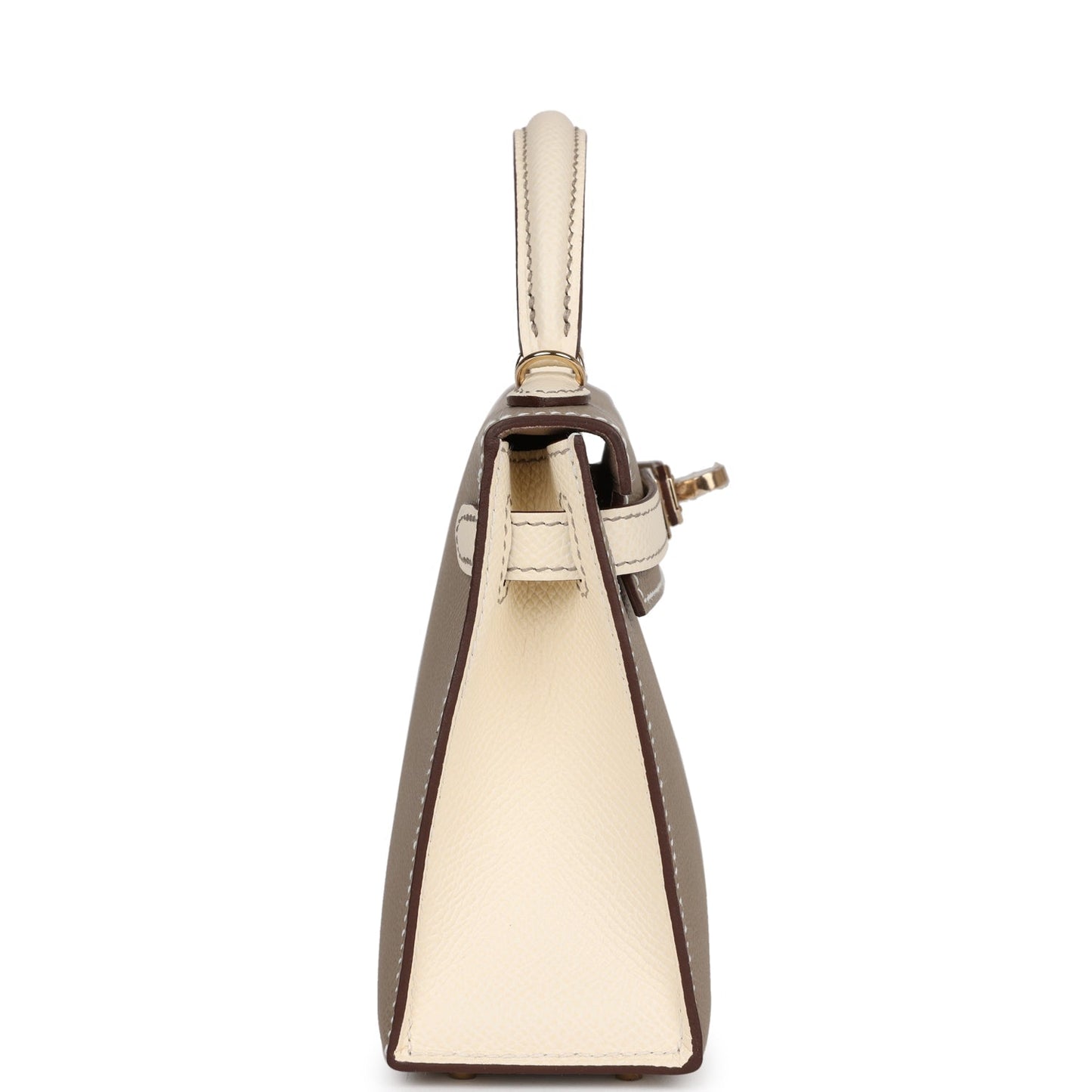 Luxury Hermes Special Order (HSS) Kelly 20 Nata and Gris Asphalte Epsom Sellier Gold Hardware