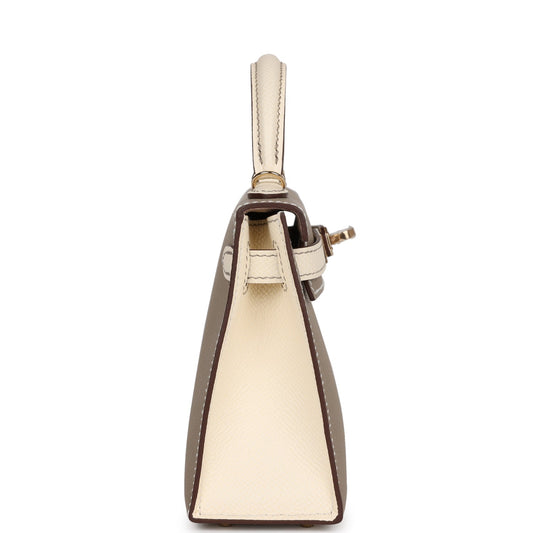 Luxury Hermes Special Order (HSS) Kelly 20 Nata and Gris Asphalte Epsom Sellier Gold Hardware