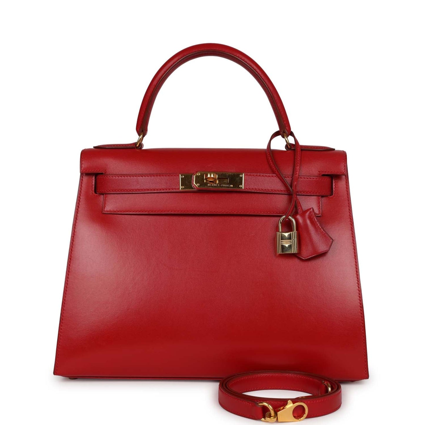 Vintage Luxury Hermes Kelly Sellier 28 Rouge Vif Box Gold Hardware
