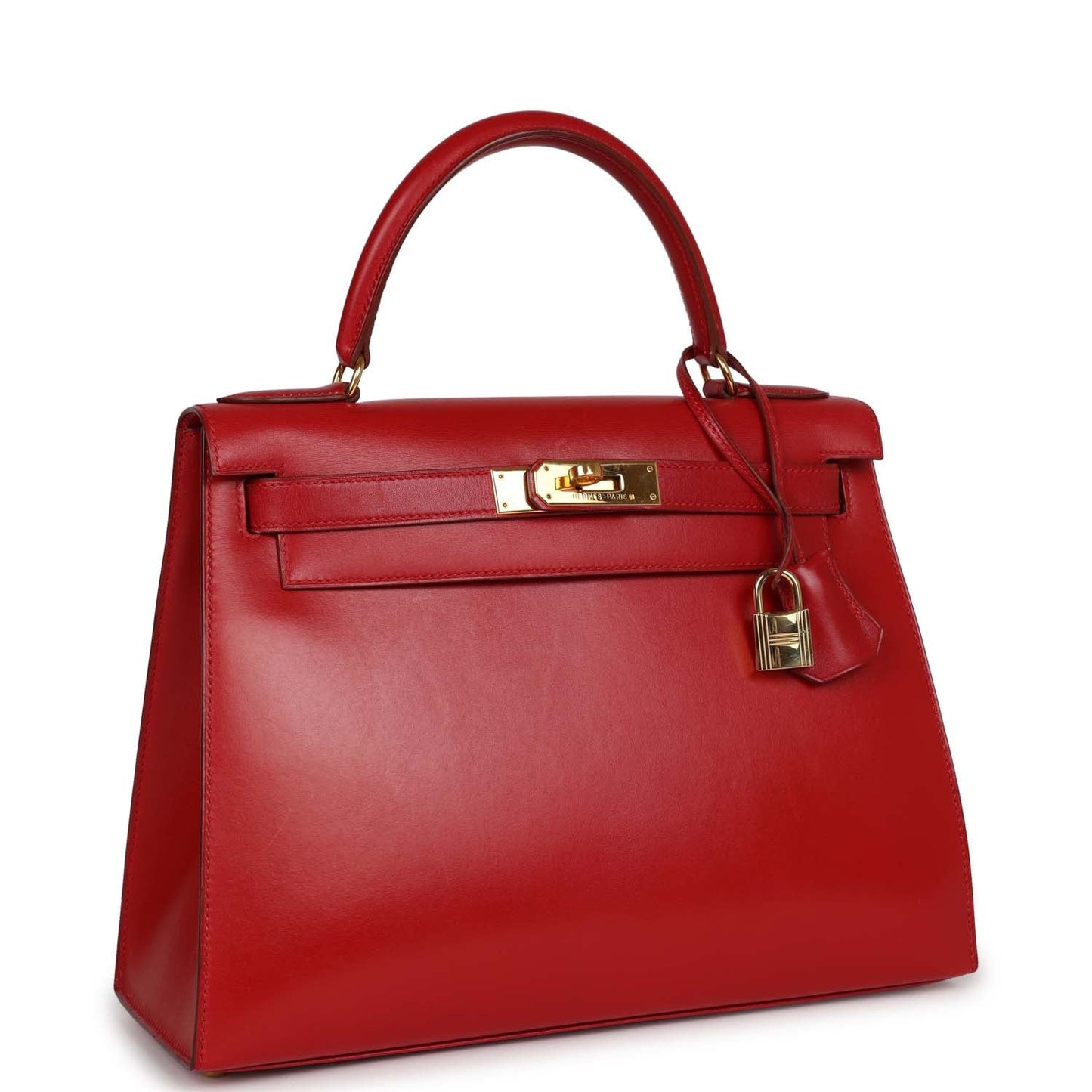Vintage Luxury Hermes Kelly Sellier 28 Rouge Vif Box Gold Hardware