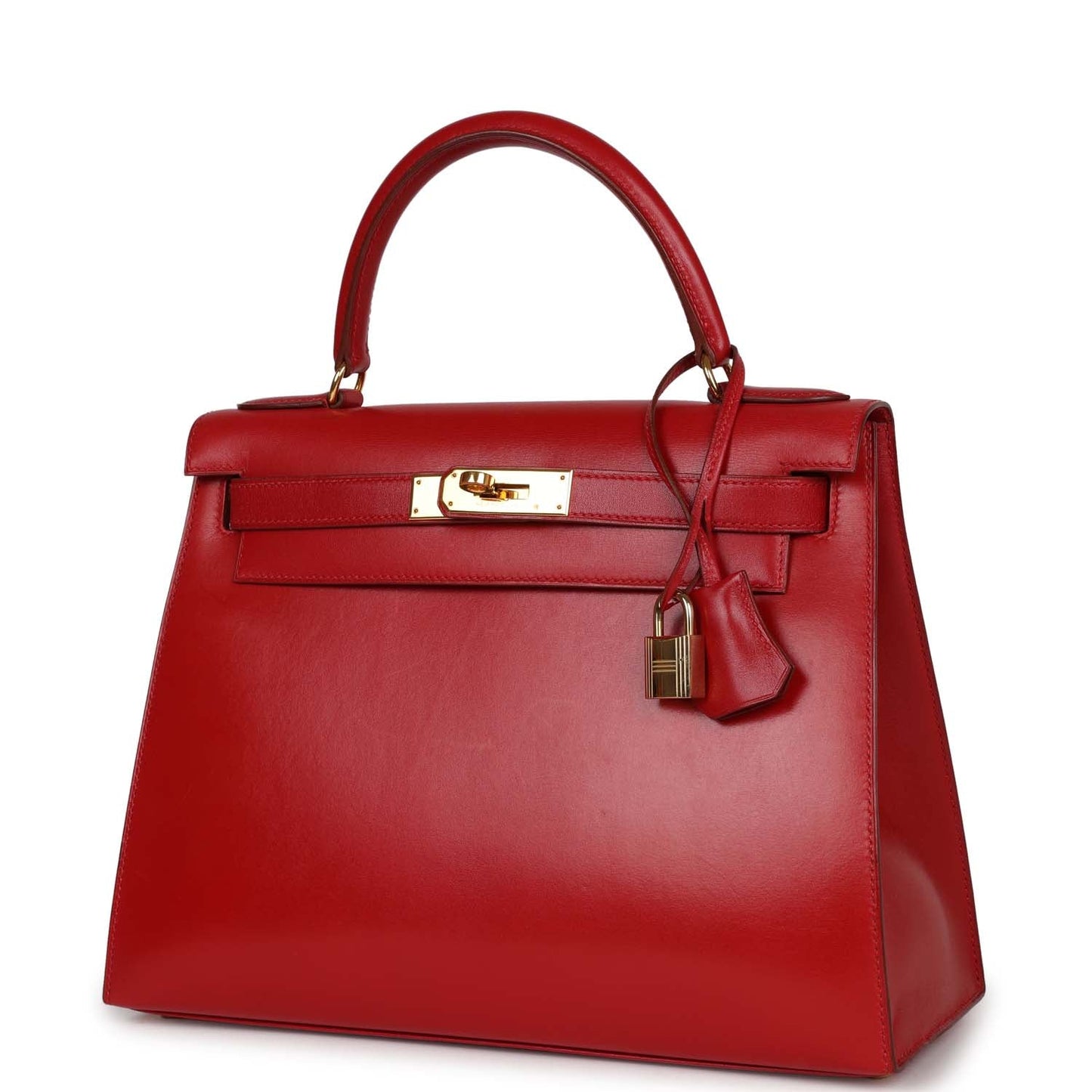 Vintage Luxury Hermes Kelly Sellier 28 Rouge Vif Box Gold Hardware