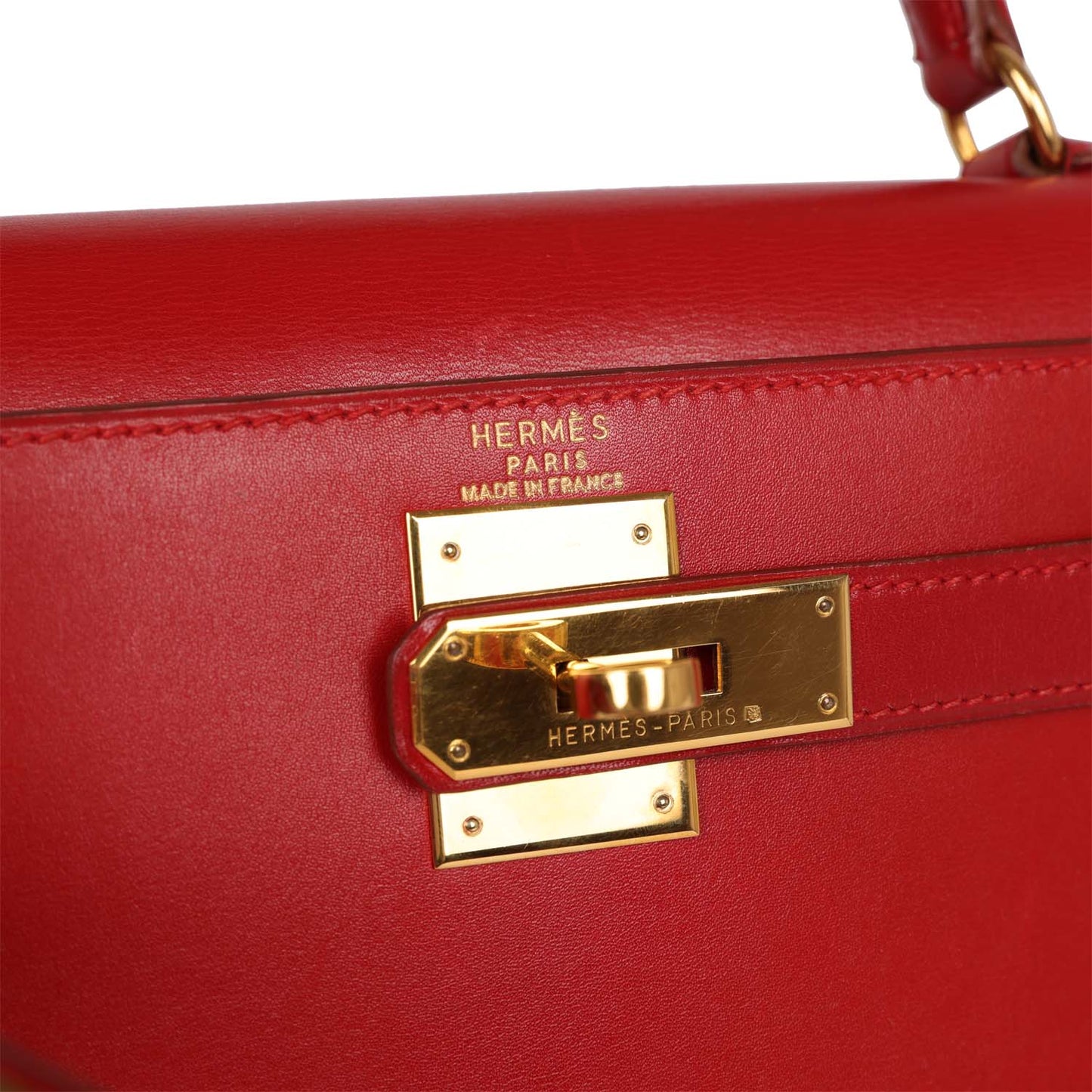 Vintage Luxury Hermes Kelly Sellier 28 Rouge Vif Box Gold Hardware