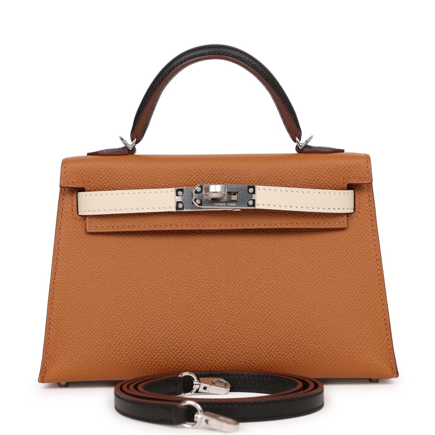 Luxury Hermes Kelly Sellier 20 Tri-color Gold, Black and Nata Epsom Palladium Hardware