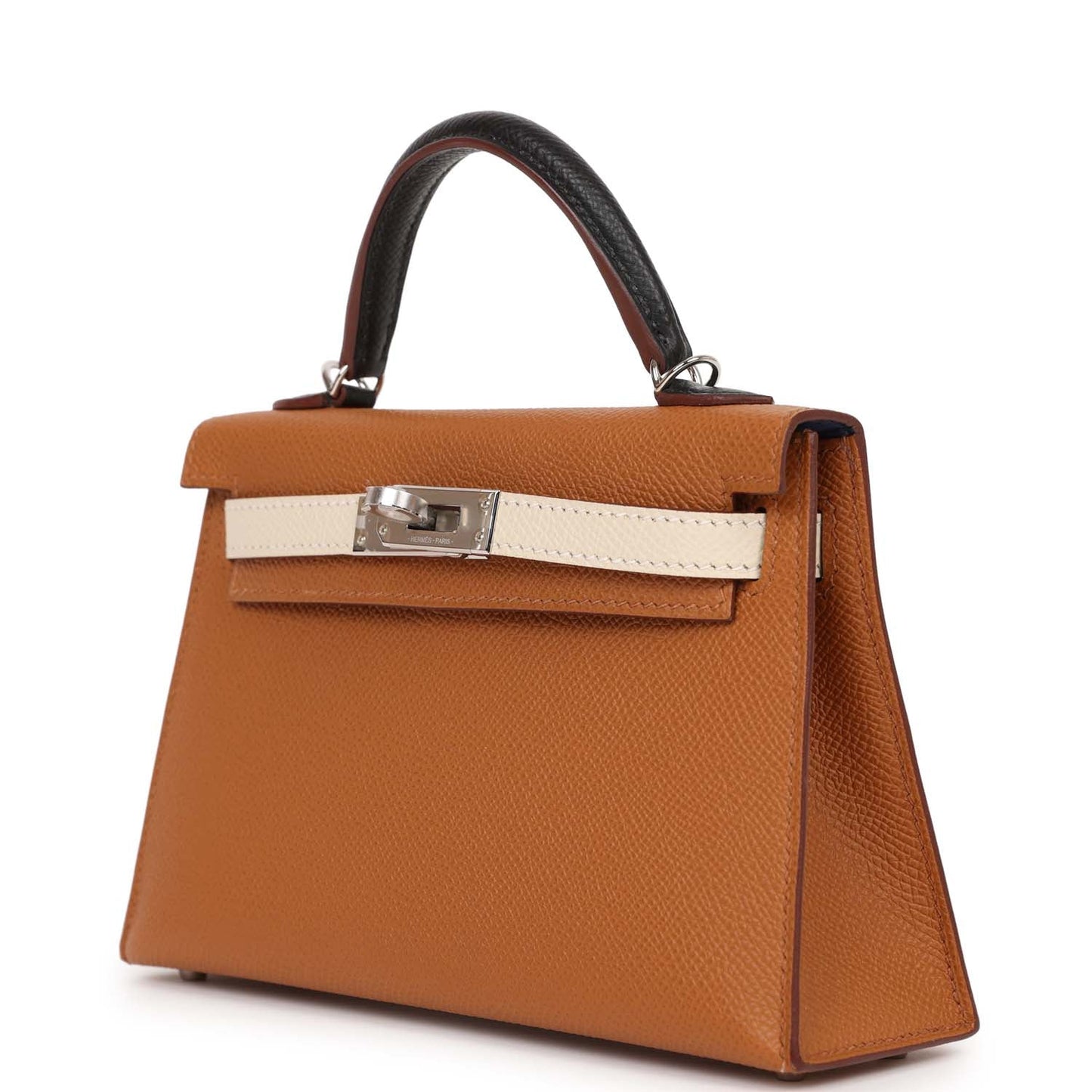 Luxury Hermes Kelly Sellier 20 Tri-color Gold, Black and Nata Epsom Palladium Hardware