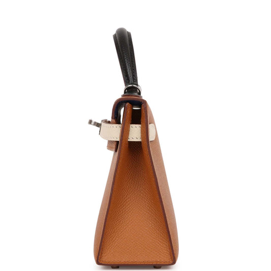 Luxury Hermes Kelly Sellier 20 Tri-color Gold, Black and Nata Epsom Palladium Hardware