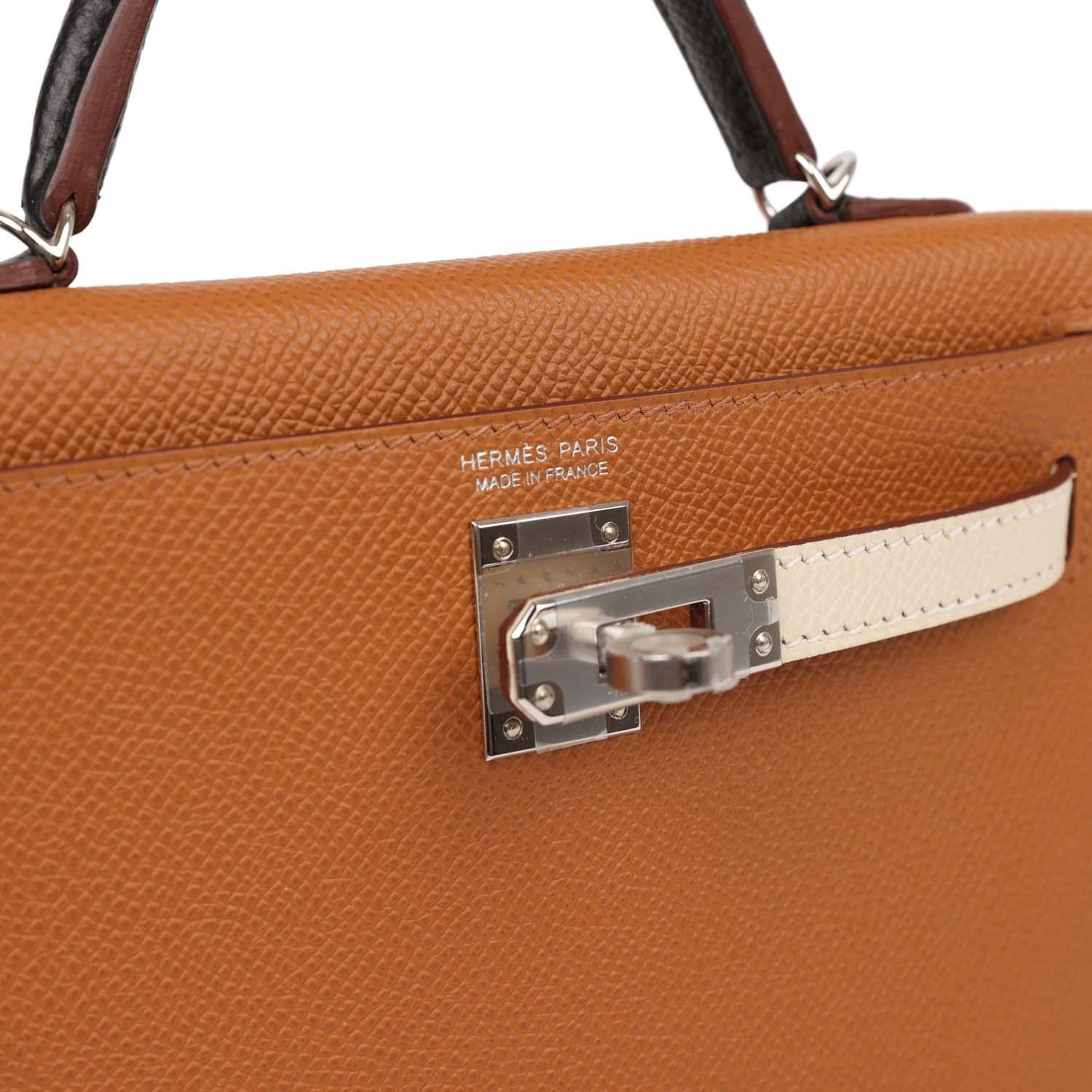 Luxury Hermes Kelly Sellier 20 Tri-color Gold, Black and Nata Epsom Palladium Hardware