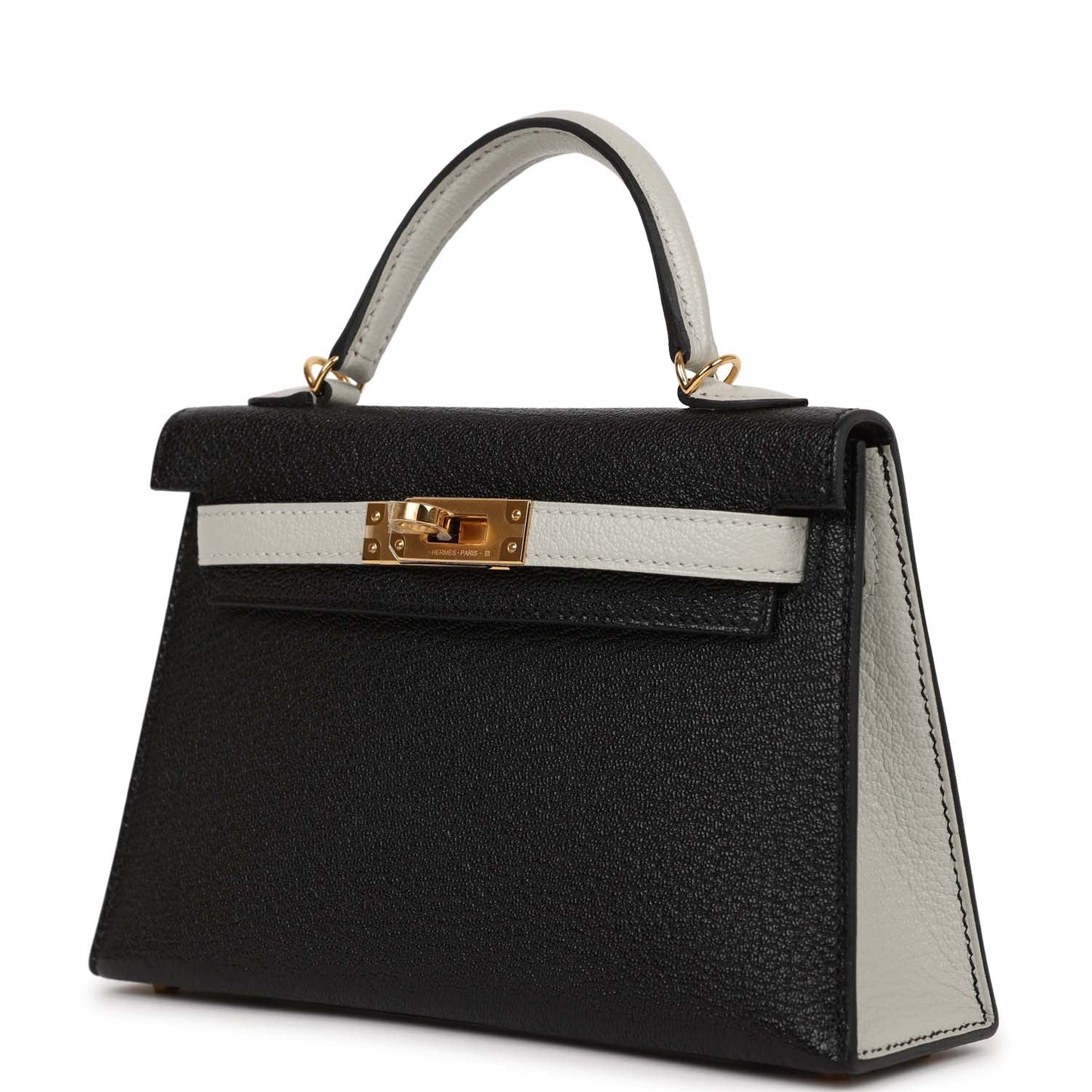 Luxury Hermes HSS Kelly Sellier 20 Black and Gris Perle Chevre Mysore Gold Hardware