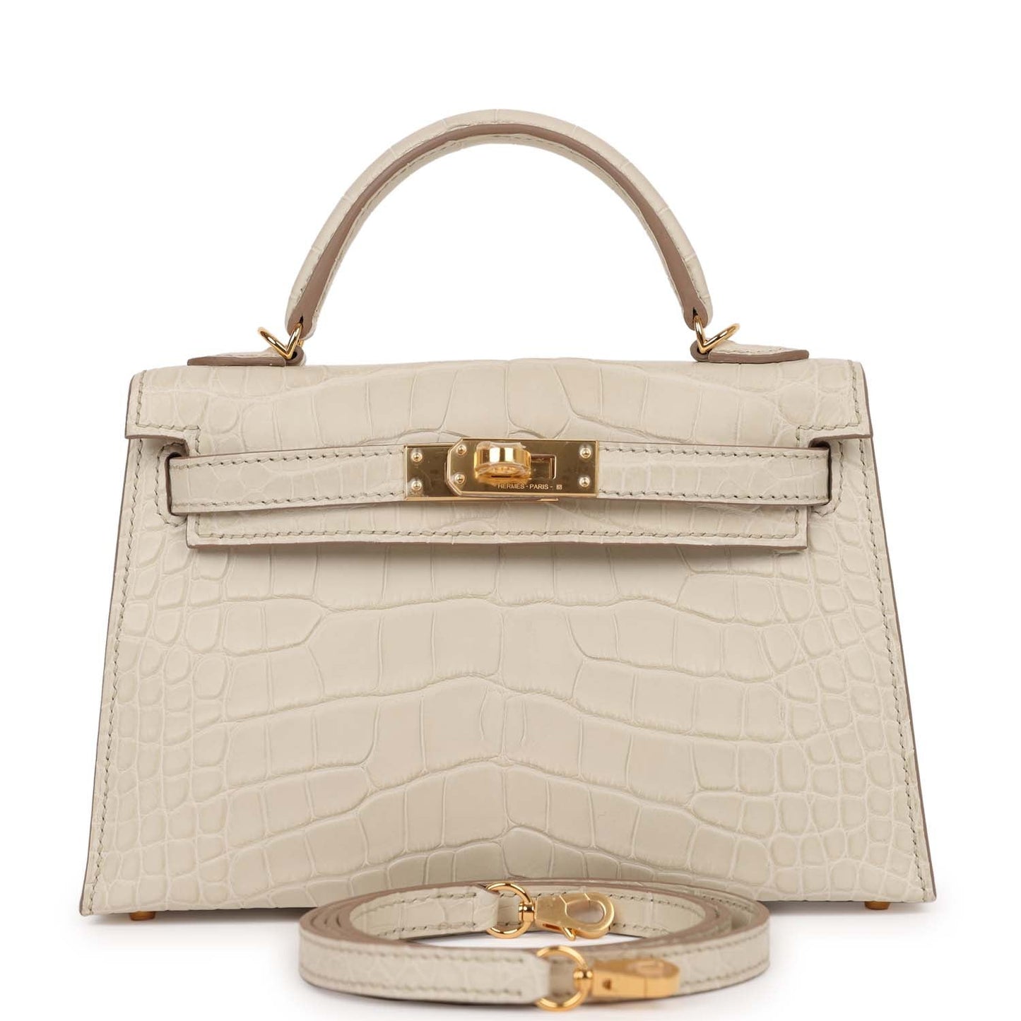 Luxury Hermes Kelly Sellier 20 Beton Mate Alligator Gold Hardware