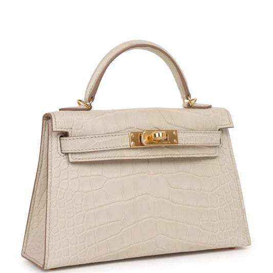 Luxury Hermes Kelly Sellier 20 Beton Mate Alligator Gold Hardware