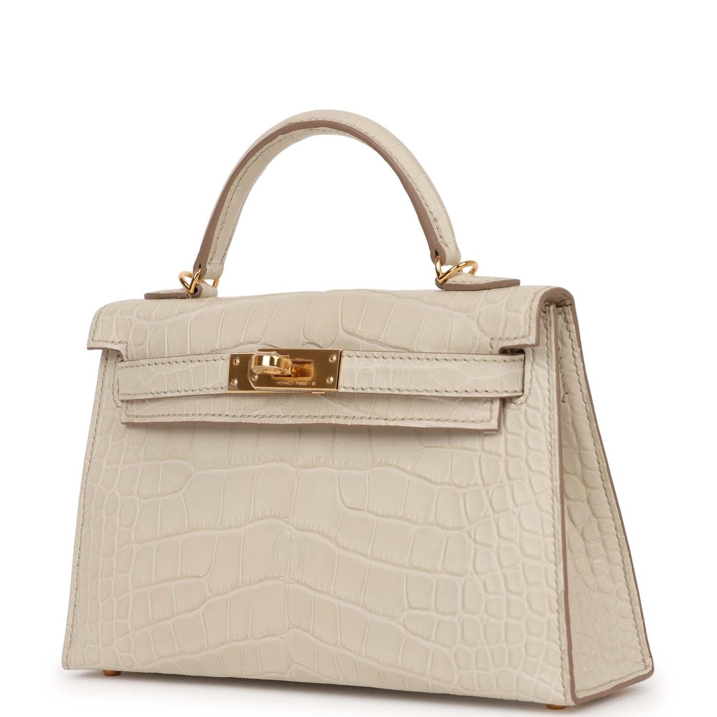 Luxury Hermes Kelly Sellier 20 Beton Mate Alligator Gold Hardware