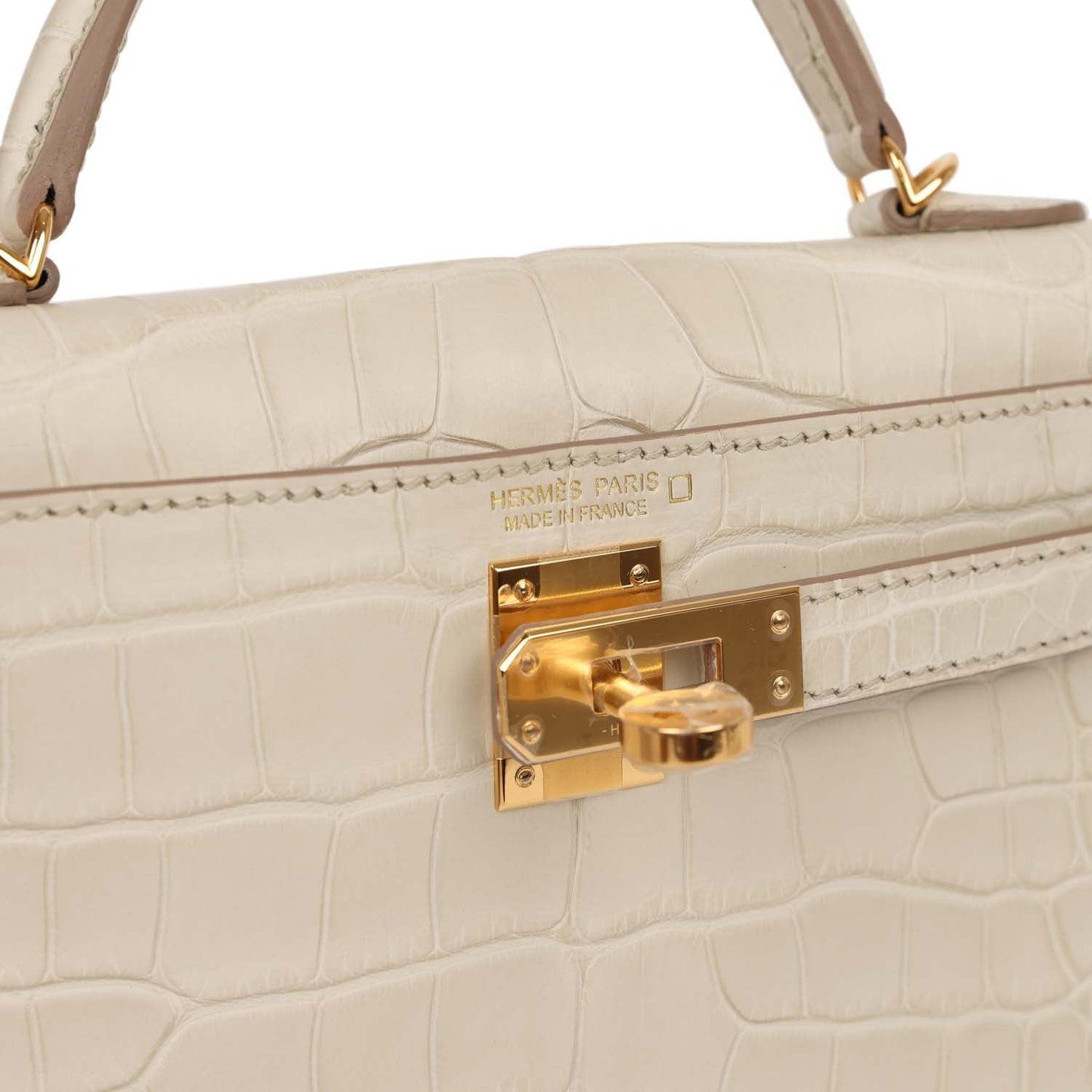 Luxury Hermes Kelly Sellier 20 Beton Mate Alligator Gold Hardware