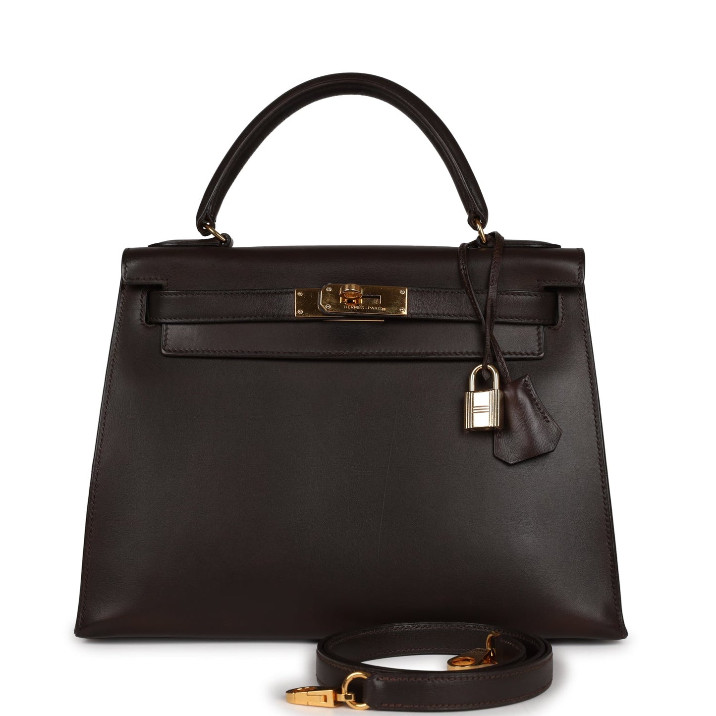 Vintage Luxury Hermes Kelly Sellier 28 Chocolate Box Gold Hardware