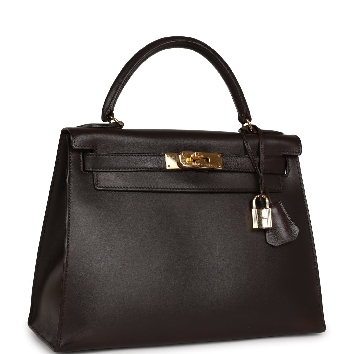 Vintage Luxury Hermes Kelly Sellier 28 Chocolate Box Gold Hardware