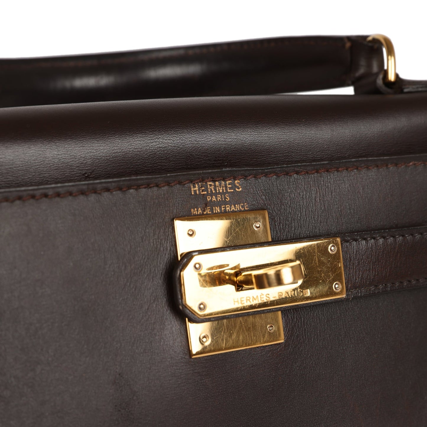 Vintage Luxury Hermes Kelly Sellier 28 Chocolate Box Gold Hardware