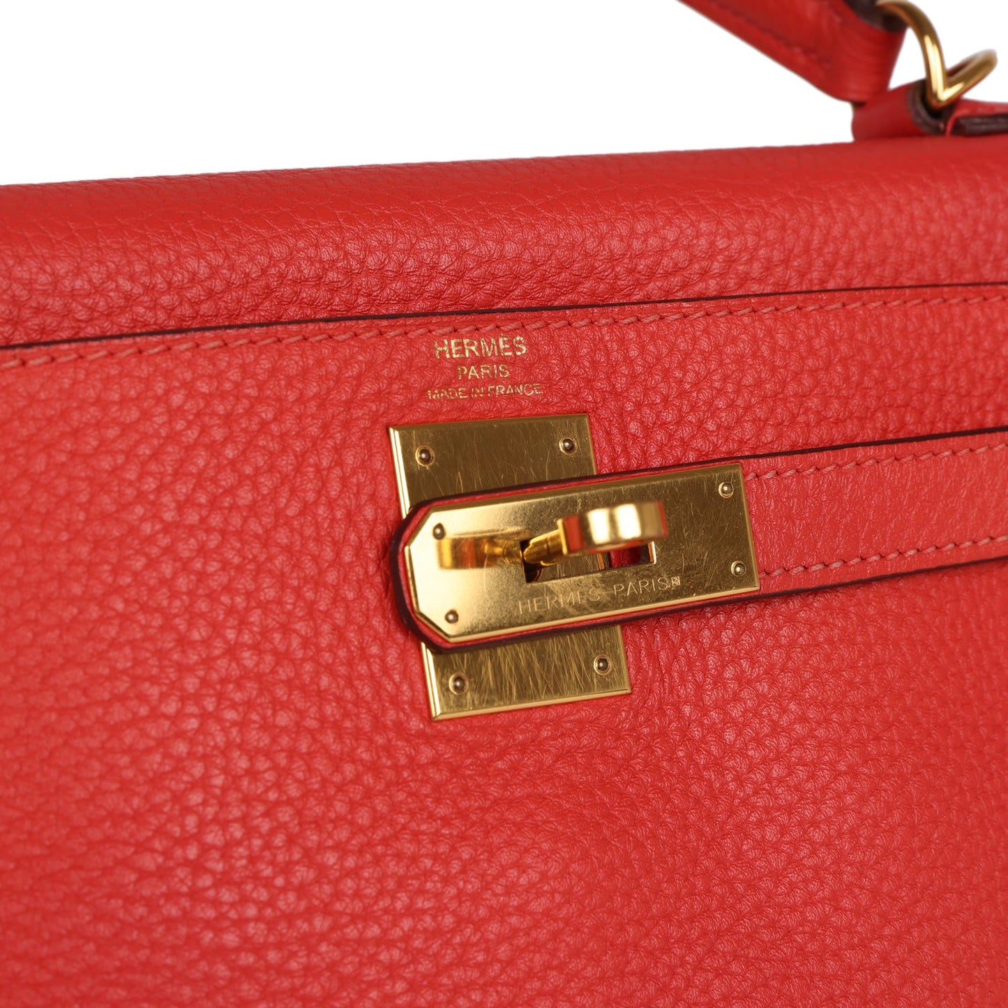 Top Quality Luxury Hermes Kelly Retourne 28 Rouge Pivoine Togo Gold Hardware