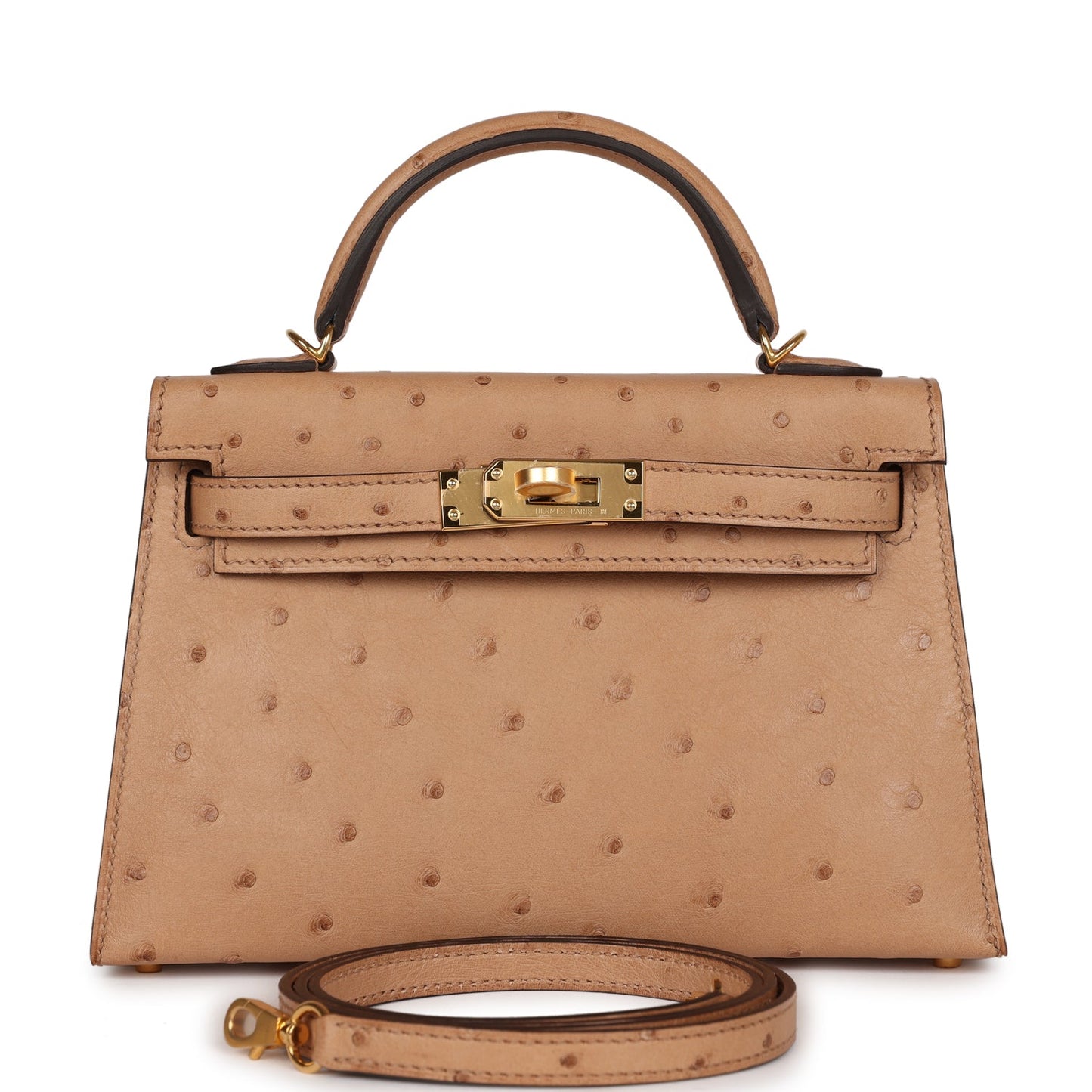 Luxury Hermes Kelly Sellier 20 Chai Ostrich Gold Hardware