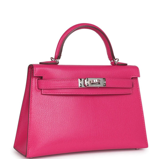Luxury Hermes Kelly 20 Rose Extreme Chevre Chamkila Palladium Hardware