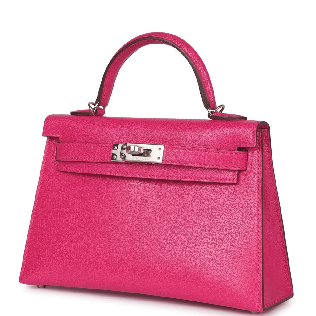 Luxury Hermes Kelly 20 Rose Extreme Chevre Chamkila Palladium Hardware