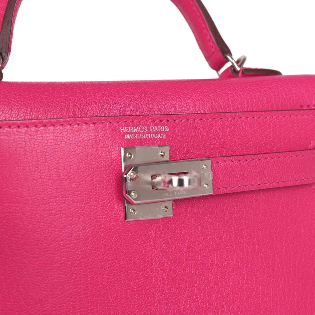Luxury Hermes Kelly 20 Rose Extreme Chevre Chamkila Palladium Hardware