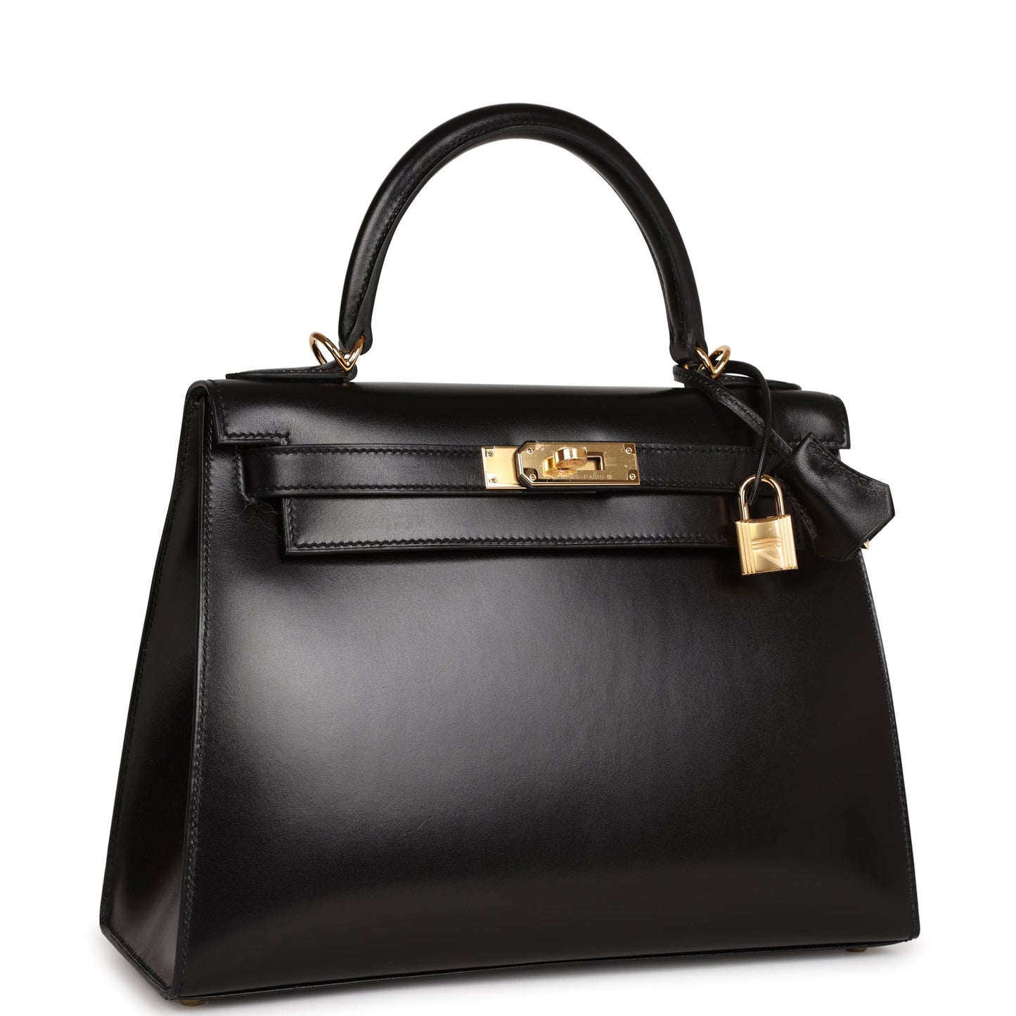 Luxury Hermes Kelly Sellier 28 Black Box Gold Hardware