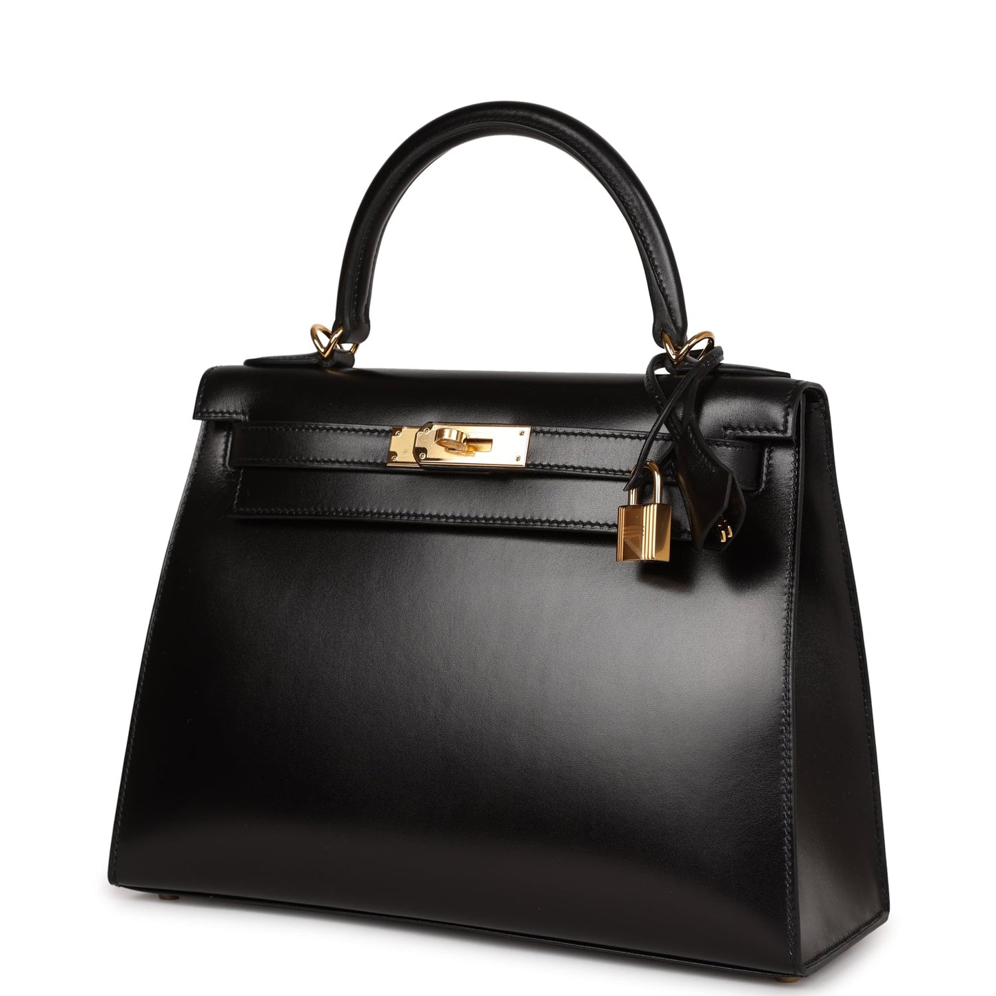 Luxury Hermes Kelly Sellier 28 Black Box Gold Hardware