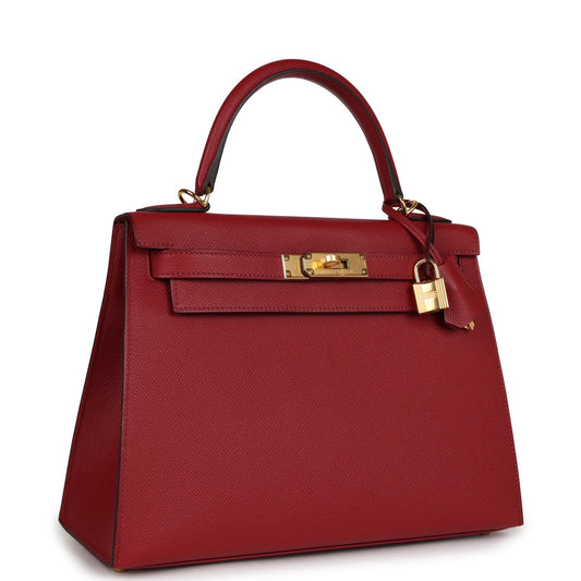 Luxury Hermes Kelly Sellier 28 Rouge Grenat Epsom Gold Hardware
