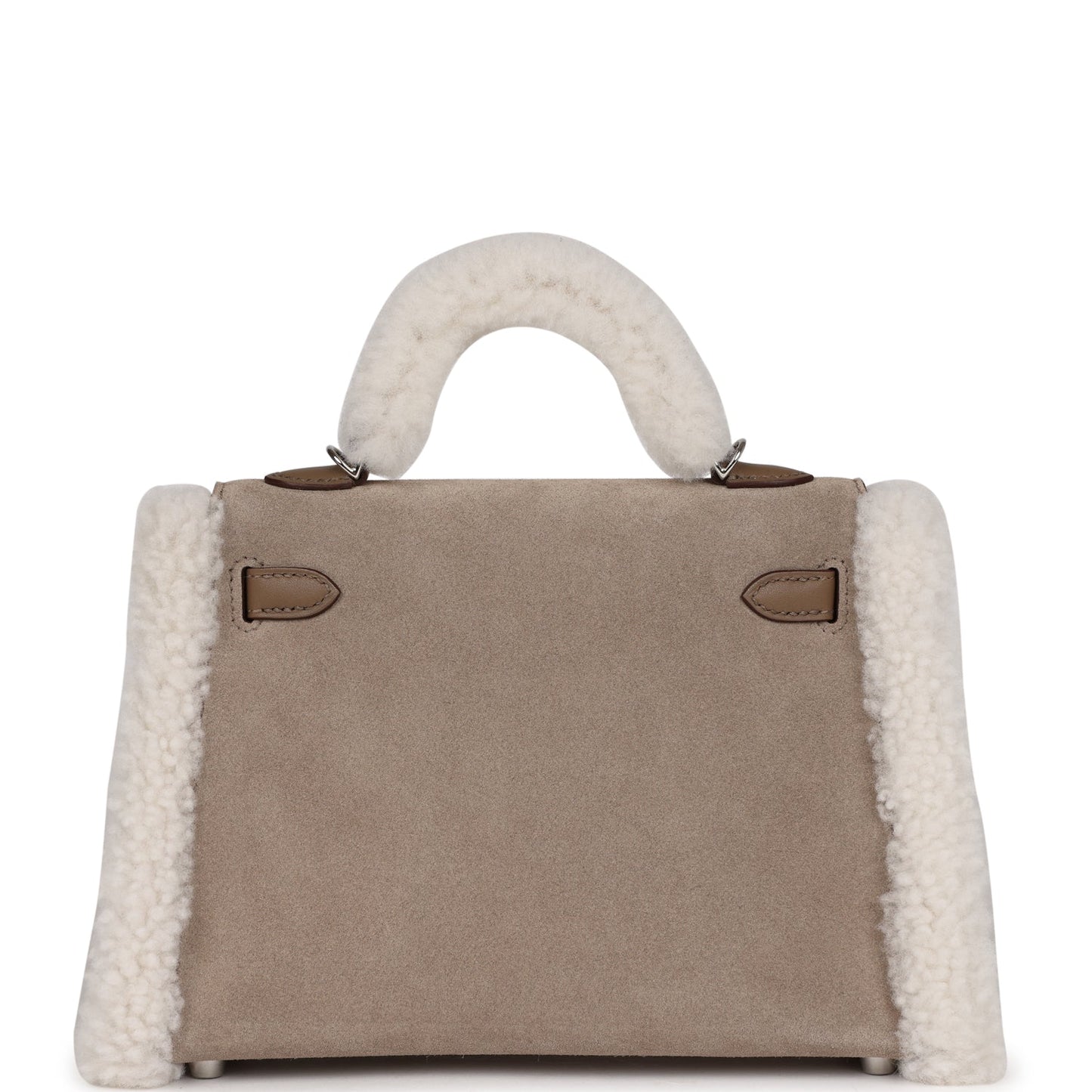 Luxury Hermes Teddy Kelly 20 Etoupe Shearling and Swift Palladium Hardware